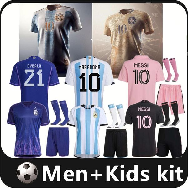 

argentina soccer jerseys commemorative 2023 men kids kit 22 23 maillots de foot maradona dybala messis mac allister special badge player foo, Black;yellow