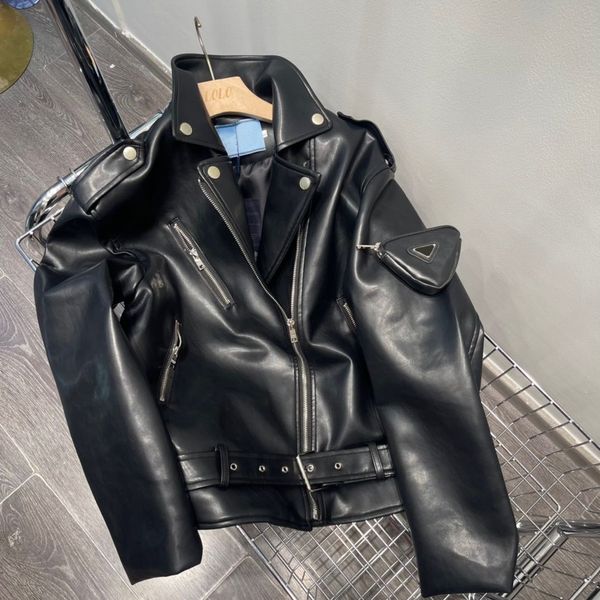 

luxury designer leather jacket women's jacket short jacket fashion motorcycle version autumn and winter warm leather jacket s-l, Black