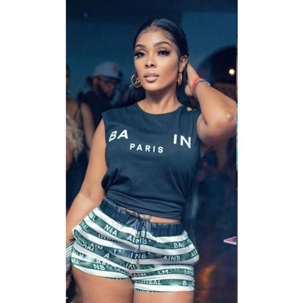

luxury brand tracksuits womens t shirt letter printing sleeveless vest yoga pants tight tank quick drying beach pants two piece set, Gray