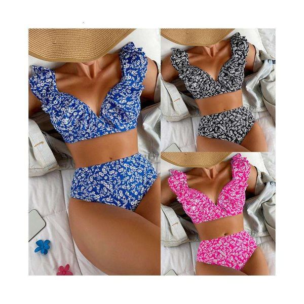 

arrival bikini floral tie neck high waist swimsuit women, White;black