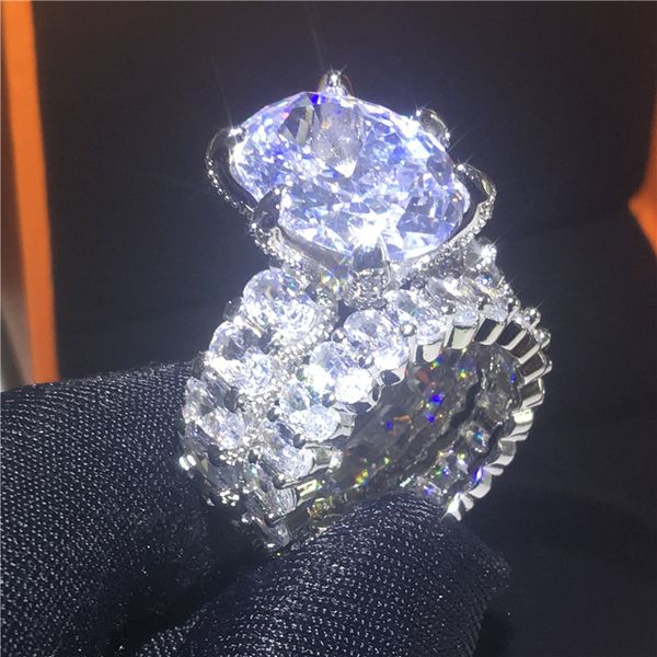 

lovers vintage white gold filled ring sets oval cut 8ct aaaaa cz stone engagement wedding band rings for women men jewelry, Slivery;golden