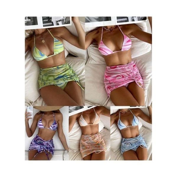 

three piece swimsuit bikini fashion womens fission printing, White;black