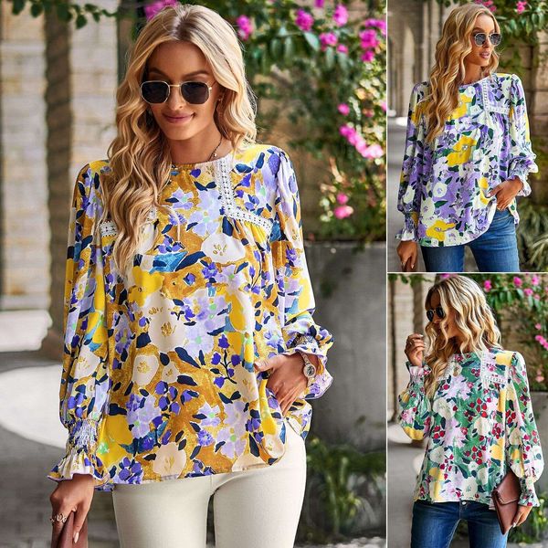

diyun independently developed the 2023 autumn and winter women's fragmented flower temperament and versatile shirt for the us, White