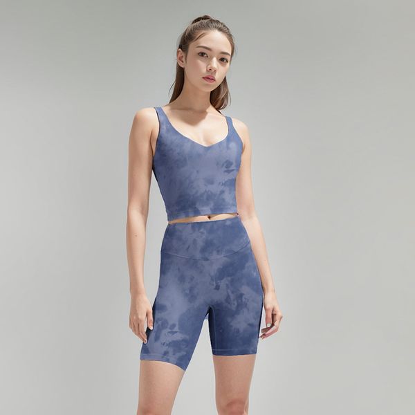 

ll tie dye set vest lu no embarrassment five quarter pants yoga sports women nylon double face hair fitness beauty back sports tight two pie