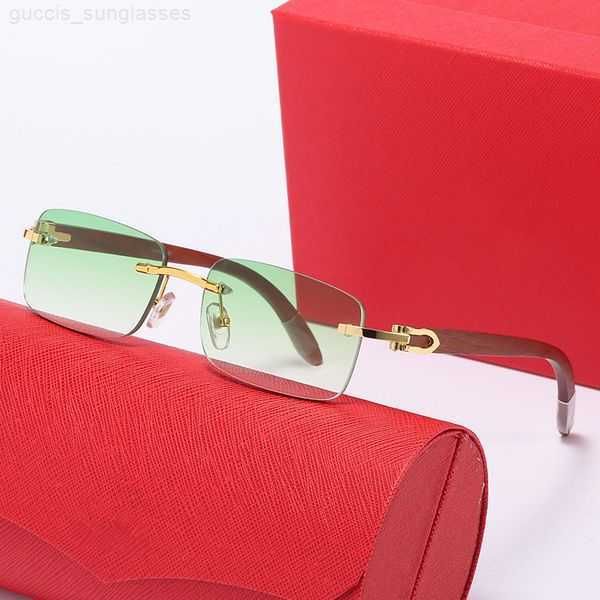 

designer sunglasses rimless cut eyeglass buffalo horn wood frame brown lens fashion ins net red same men and women vintage carti designer su, White;black