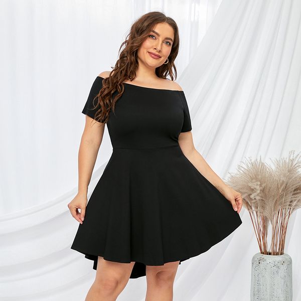 

vestidos talla grande black solid color off shoulder casual plus size summer dresses, White