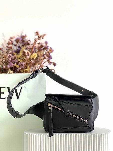 

new puzzle men's black classic calfskin crossbody waistpack high quality