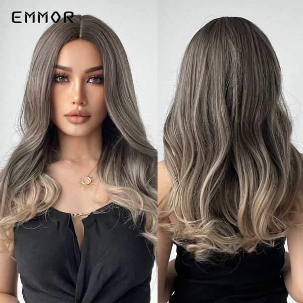 

synthetic wigs long wavy gray brown natural hair wigs for women cosplay wigs heat resistant fiber hair wigfactory direct, Black