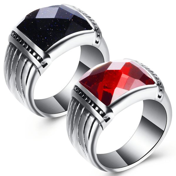 

vintage agate ring stainless steel chunky dome red blue gemstone rings band for women and men statement wedding minimalist simple style jewe, Golden;silver