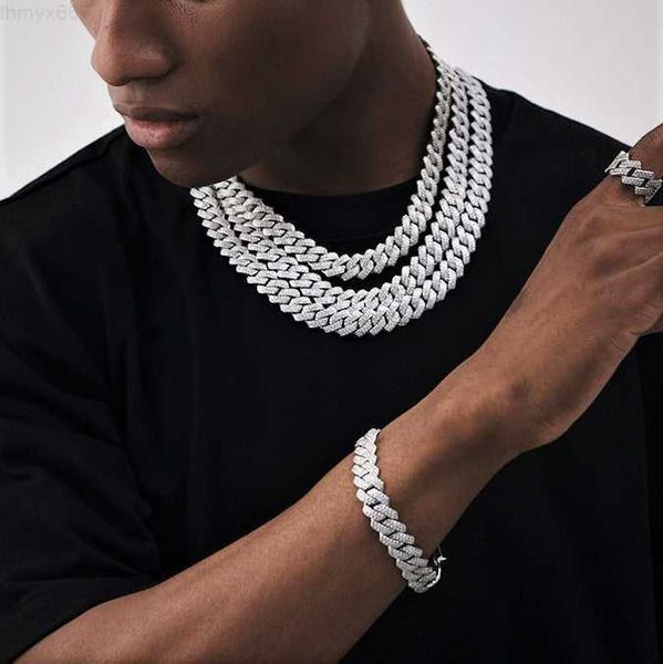 

iced out diamond 925 sterling silver tennis jewelry vvs moissanite chain cuban diamond necklace for rapper hip hop necklace men