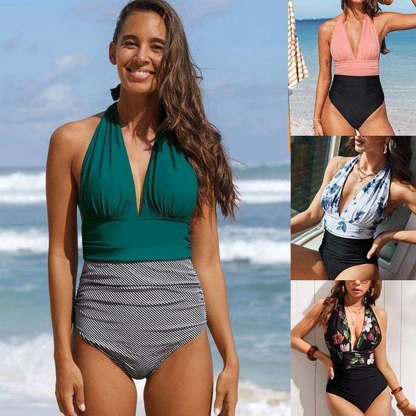 

swimsuit color block pleated backless siamese bikini womens high waist, White;black
