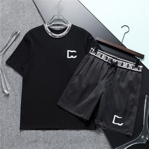 

summer tracksuits brand printing men's short sleeve suit fitness fashion leisure sports suit super cool sports black t-shirt shorts 2-p, Gray