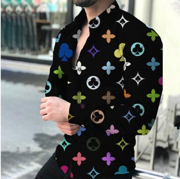 

designer lapel shirt mens button up shirts print bowling shirt luxurious floral print casual shirts men long sleeve dress single breasted ha, White;black