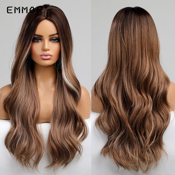 

synthetic ombre black to brown cosplay wig long middle part wave hair wig for women natural wavy heat resistant wigsfactory di