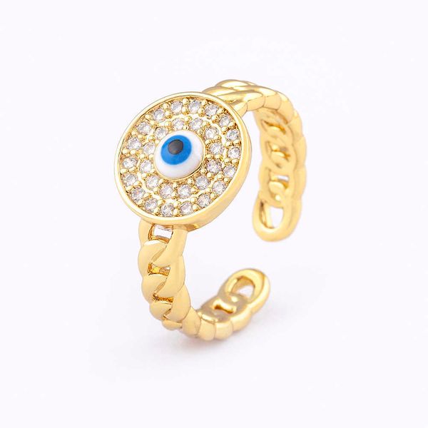 

qiku trendy round shape diamond with eye open adjustable rings gold plated chain finger jewelry customized factory wholesale, Silver
