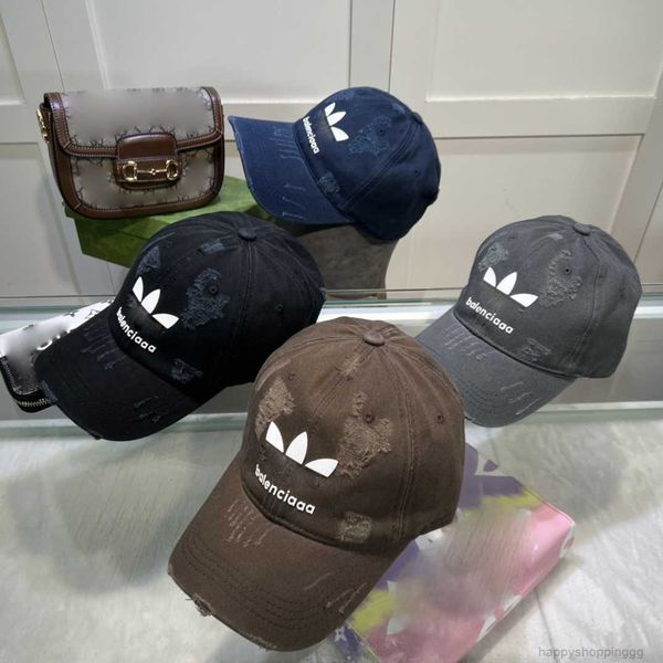 

couples summer washed and worn out designer ball cap women's vacation travel sports letter print 4 colors adjustable casquette, Blue;gray