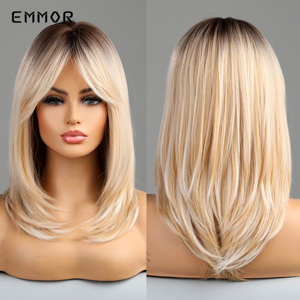 

synthetic ombre black to light blonde wig with bangs hair wigs cosplay natural heat resistant wig for women daily hair wigfacto