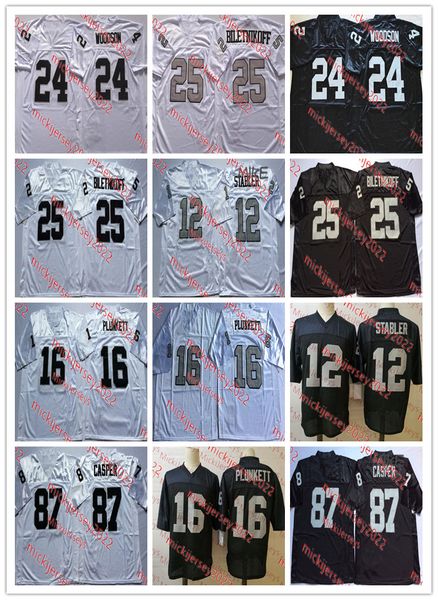 

mens charles woodson football jersey stitched #25 fred biletnikoff #12 ken stabler #16 jim plunkett #87 dave casper throwback oakland jersey, Black