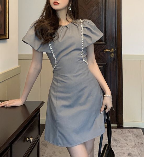 

european fashion brand classic elegant diamond embellished mini dress, Black;gray