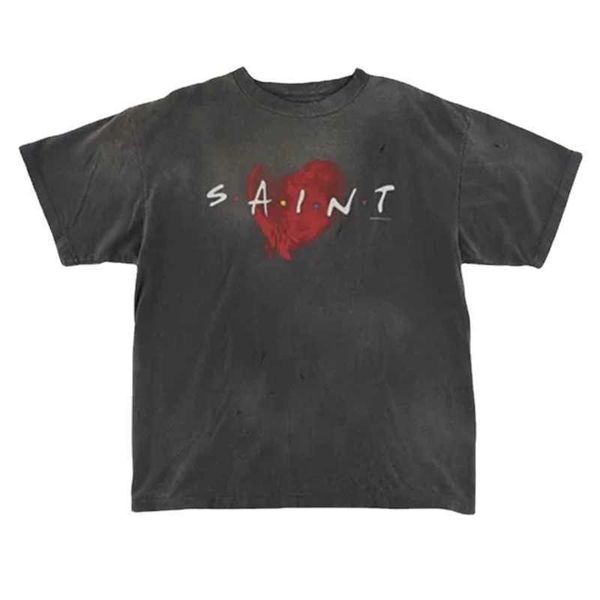

chkr new style t-shirts for men and women fashion designer saint michael cho high street distressed love letter print casual loose couple sh, White;black