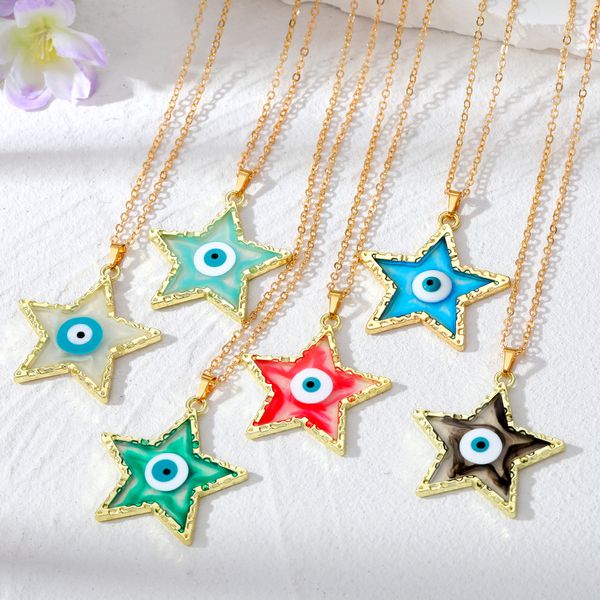 

colorful star turkey evil eye necklace for women lucky blue eye clavicle choker necklace, Silver