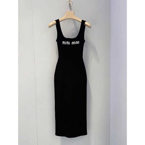 

luxury brand miu black dress designer camisole dress sweet mini skirt sleeveless vest summer y2k knitted tank top, Black;gray
