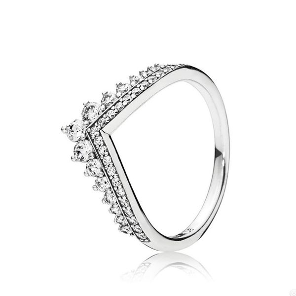 

925 sterling silver wedding ring for pandora princess wish rings designer jewelry for women girls crystal diamond luxury stacking rings with, Slivery;golden