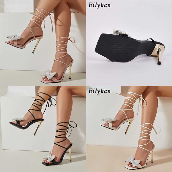 

summer sandals new gladiator square toe women fashion ankle cross-strap thin high heels party stripper shoes 230511, Black