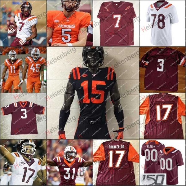 

custom virginia tech hokies football jersey 3 braxton burmeister grant wells raheem blackshear tayvion robinson tre turner alan tisdale mich, Black