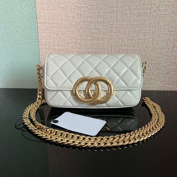 

designer flap phone holder with chain luxury shoulder bag 17.2cm shiny lambskin crossbody bag high imitation chain bag with box zc051