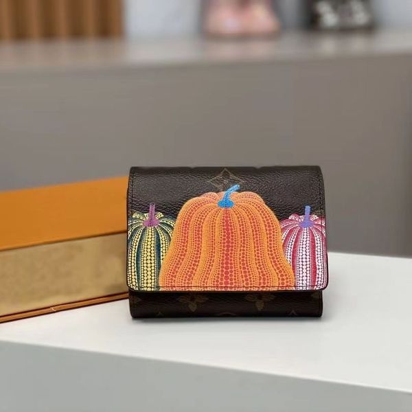 

purse designer women's small purse card holder triple fold pumpkin print purse compact women's leather purse long quilted fashion, Red;black