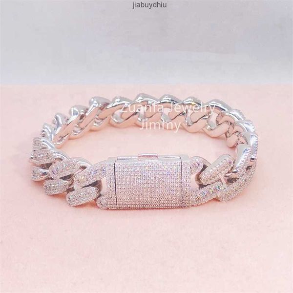 

iced out new design 15mm 3 row hiphop style shining vvs moissanite diamond cuban link bracelets mens, Silver