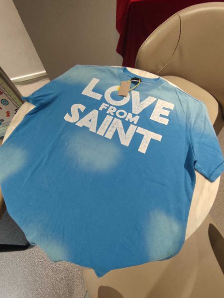 

fb74 new style t-shirts for men and women fashion designer saint michael tie dyed blue american high street vintage washed old vtg short sle, White;black