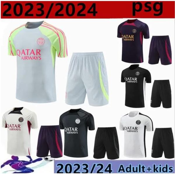 

psgs tracksuit vest 23 24 paris mbappe sportswear training suit short sleeved suit football kit uniform 2023 2024 chandal sweatshirt sweater, Black