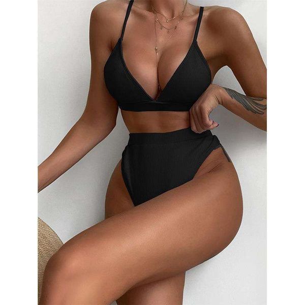 

womens split bikini solid color waist strap swimsuit for women, White;black