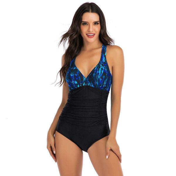 

swimsuit one piece womens half length printed conservative, White;black