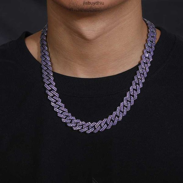 

hip hop jewelry 14mm black gold plated brass metal aaaaa purple cz diamond iced out cuban link chain necklace for men, Silver