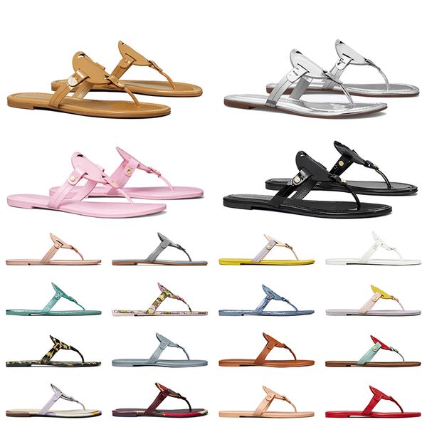 

fashion womens slides miller patent leather designer sandals mini metal millers soft sandal slippers famous flip flops women beach shoes, Black