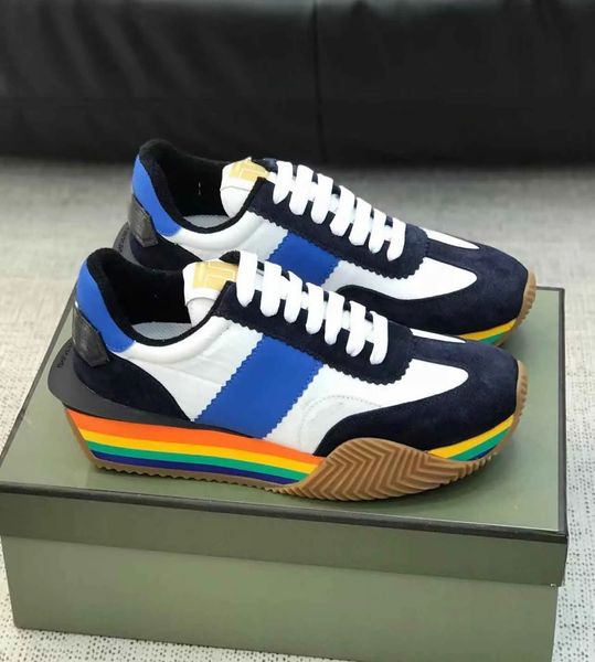 

famous brand men james sneaker shoes side stripe suede & nylon trainer chunky rubber sole skateboard walking lace up comfort discount man fo, Black