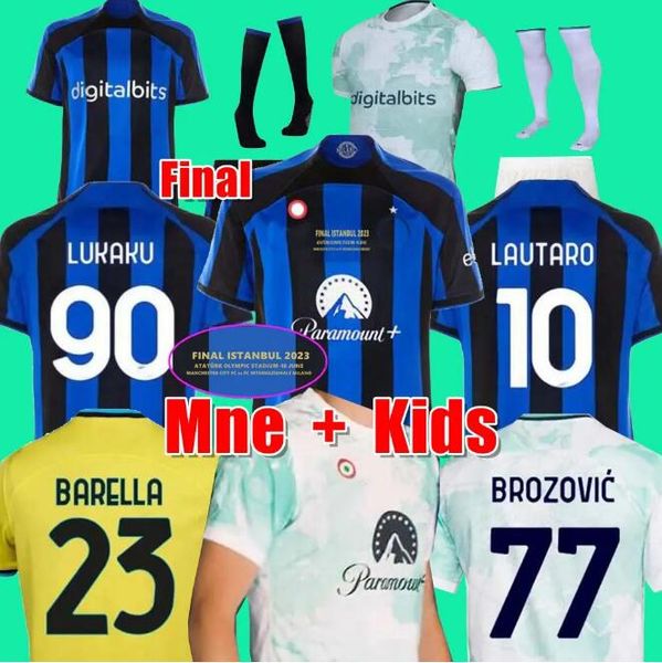 

2023 lukaku soccer jerseys correa dzeko barella lautaro skriniar de vrij 22 23 football shirt uniforms men kids kit sets brozovic inter mila, Black;yellow