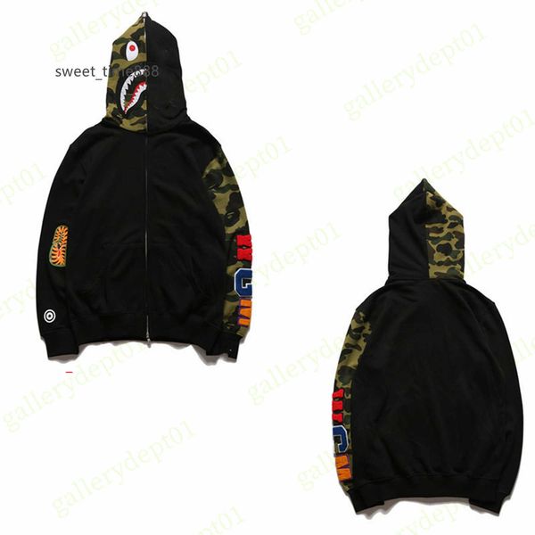

mens shark hoodies designer hoodie womens designer hoodie hoodys tech fleeces embroidered zip jacket cotton terry sweatshirts luminous panel, Black
