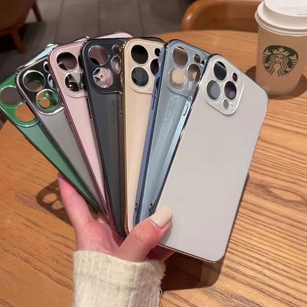 

electroplated camera lens protector tempered glass phone cover for iphone 14 13 12 11 pro max glass frosted edge back fundas