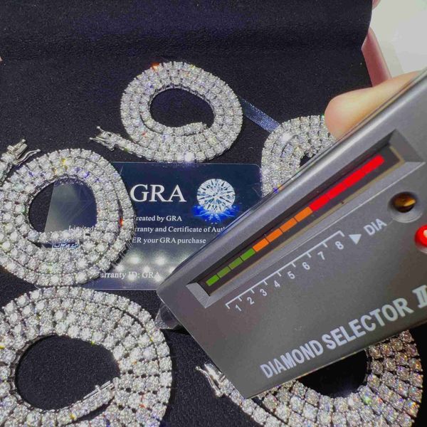 

fashion hip hop jewelry 4mm moissanite s925 sterling silver necklace tennis chain