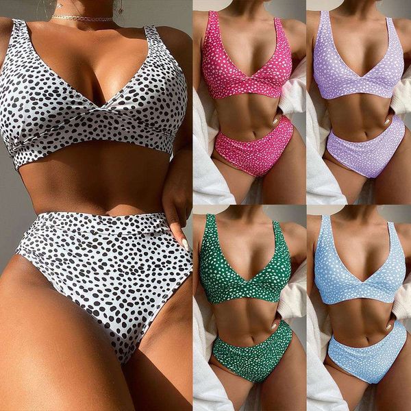 

arrival v neck dot bikini high waist split swimsuit women, White;black