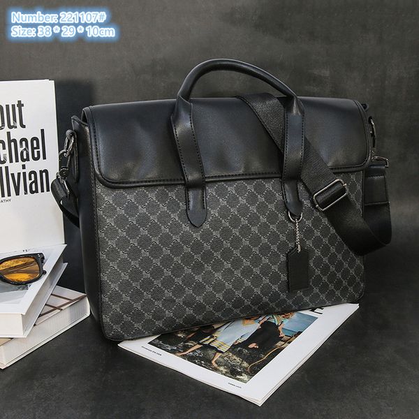 

wholesale men shoulder bags 2 colors horizontal soft padded leather file bag large-capacity multi-layer printed business briefcase Joker black polka-dot handbag, Black-221107#-dots