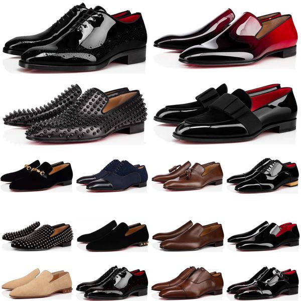 

designer mens loafers dress shoes sneakers triple black oreo suede patent leather rivets slip on loafer men wedding shoe for business party