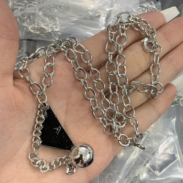 

personality womens mens luxury designer necklace chain prad fashion jewelry black white p triangle pendant design party silver hip hop punk
