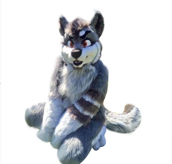 

long fur husky dog fox mascot costume fursuit halloween dress christmas suit party, Red;yellow