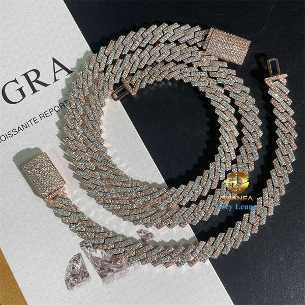 

2023 hip hop jewelry 10mm 12mm 13mm 925 sterling silver iced out custom initial necklace moissanite cuban link chain