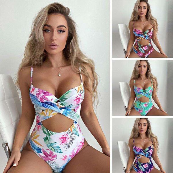 

one piece printed steel bracket gather thin bikini female way, White;black